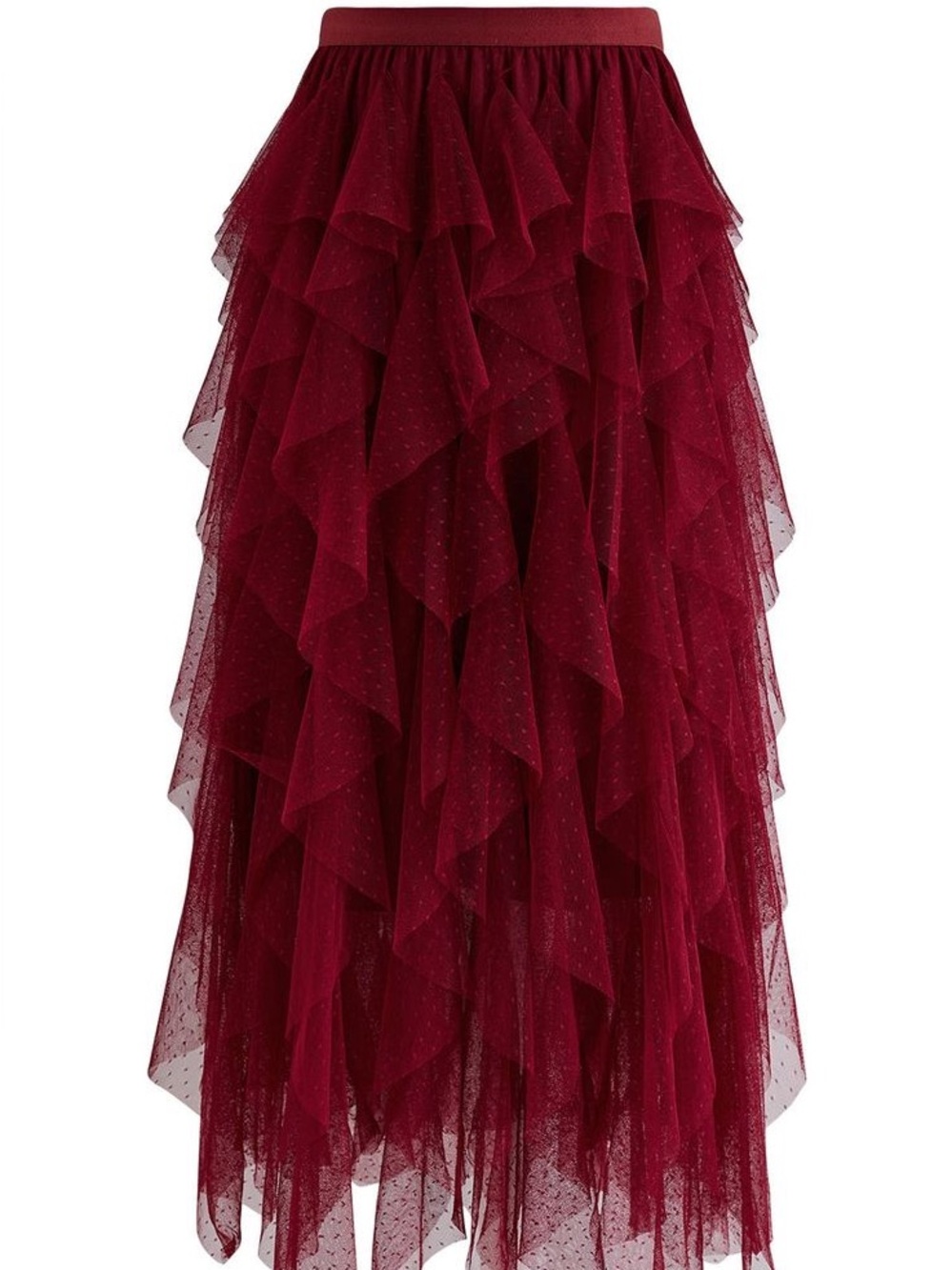 Anthropologie Cherí Red Tulle Polka Dot Midi Skirt
